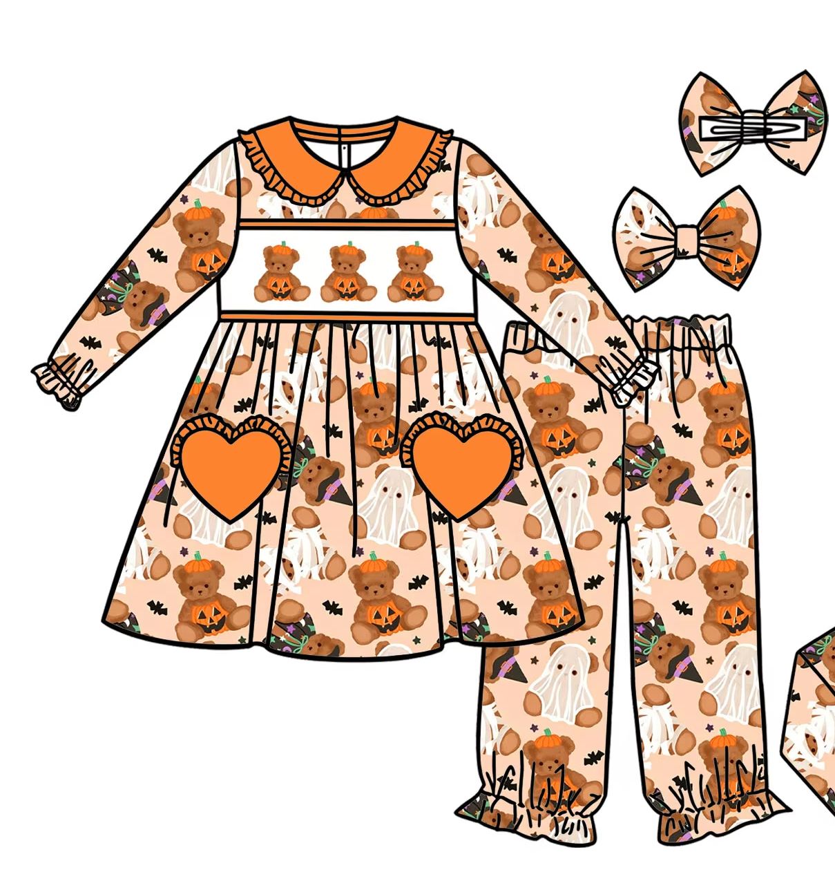 Aquarium Zombie - ชุดนอนเด็กชายหญิงลายฟักทอง หมี ผี สำหรับฮาโลวีน พร้อมเสื้อคลุมอาบน้ำ โบว์ติดผมเข้าชุด