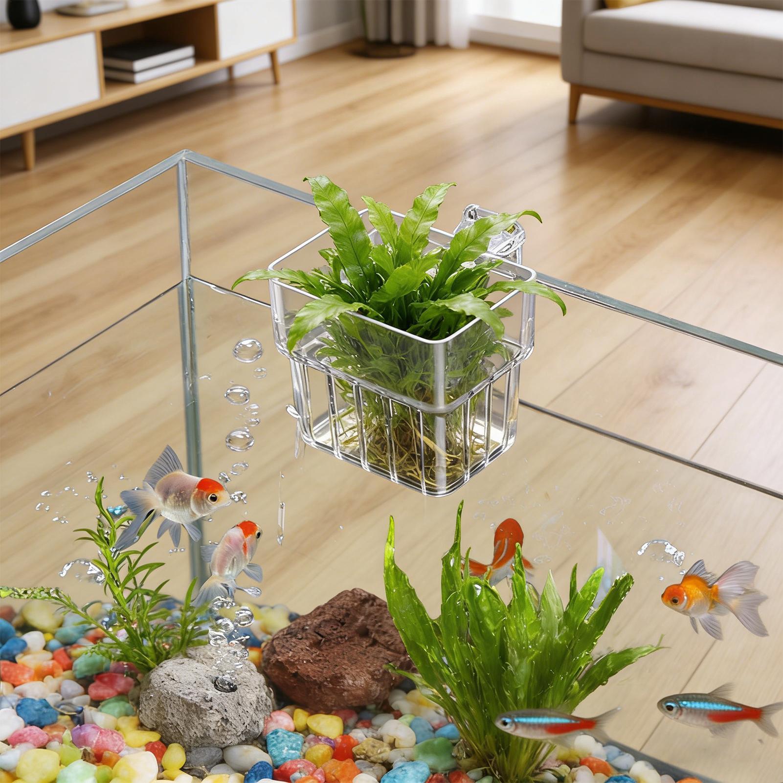 Aquarium Plant Seeds - กระถางใสสำหรับแขวนปลูกพืชน้ำในตู้ปลา ระบบไฮโดรโปนิกส์ ตกแต่งสถานที่ทำงานในร่ม ตกแต่งสำหรับการปลูก