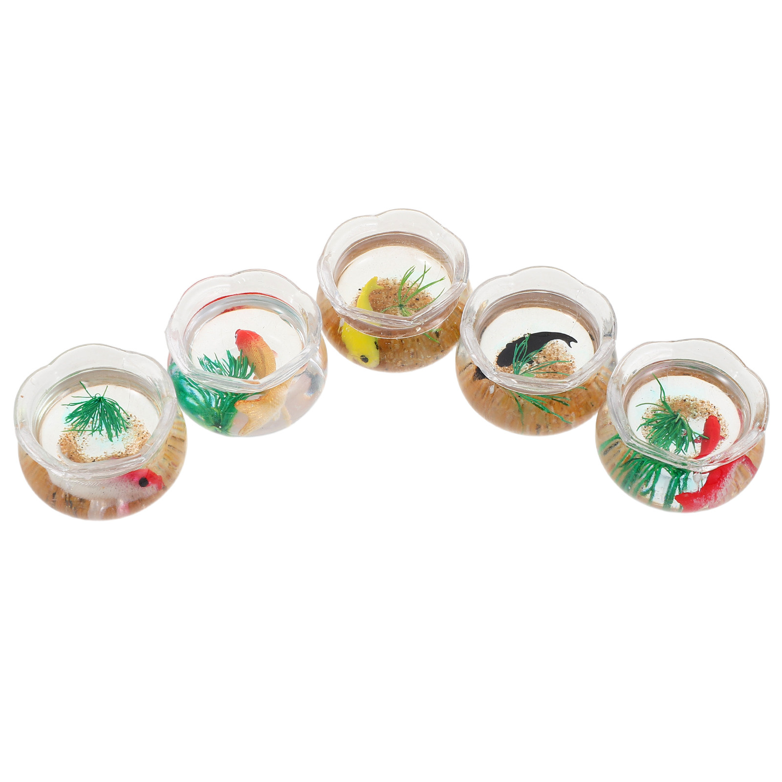 Aquarium For Planted Tank - 5 ชิ้น ตู้ปลาจิ๋ว ตู้ปลาคาร์ปจำลองสมจริง ตู้ปลาทรงกลมขนาดเล็ก พร้อมต้นไม้จำลอง